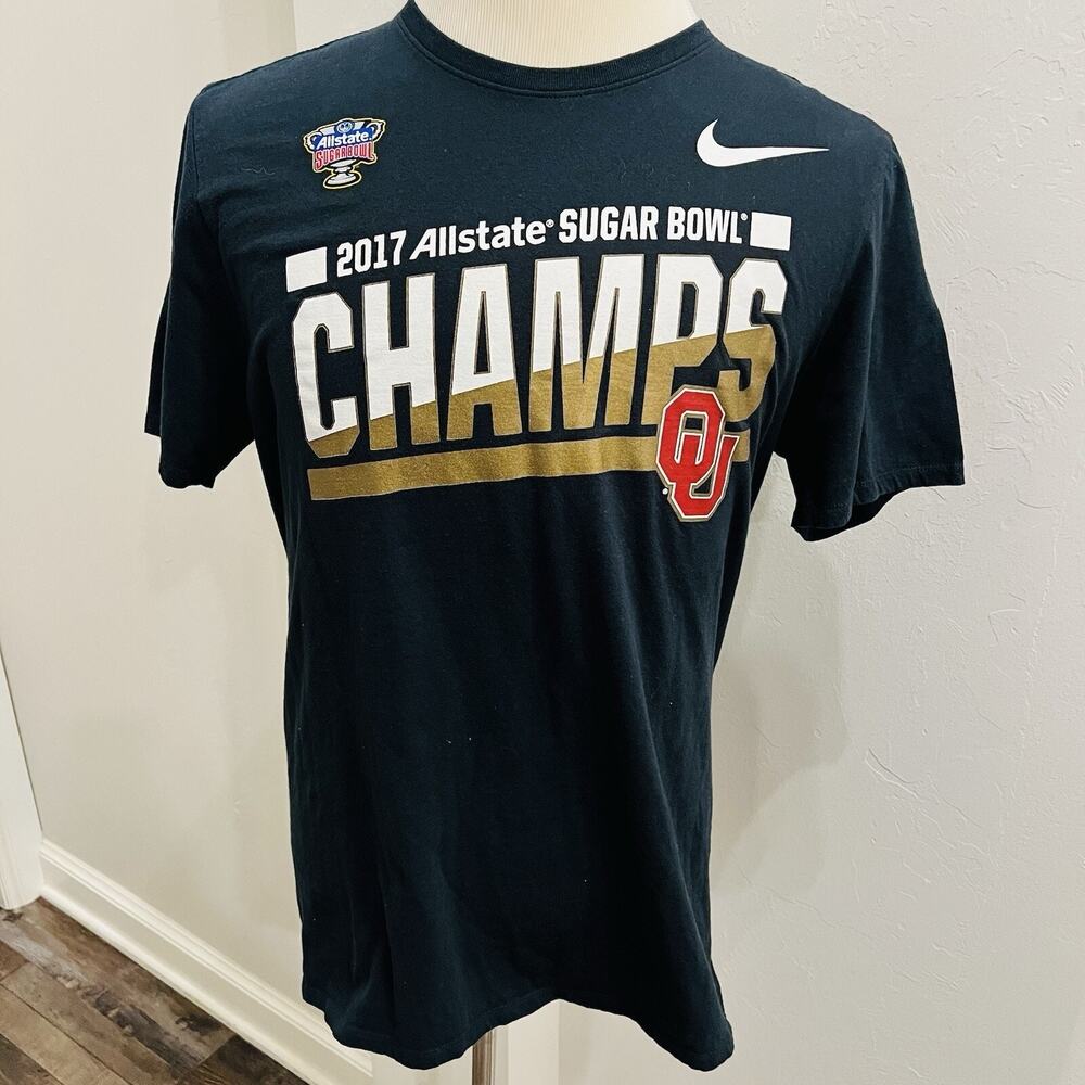 2017 Sugar Bowl Champions OU Oklahoma Sooners Football T-shirt Black Size L